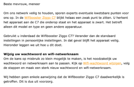 Arrangement Voorwaarde hoe te gebruiken Ziggo roept klanten op om wachtwoord Wifibooster te wijzigen - Security.NL