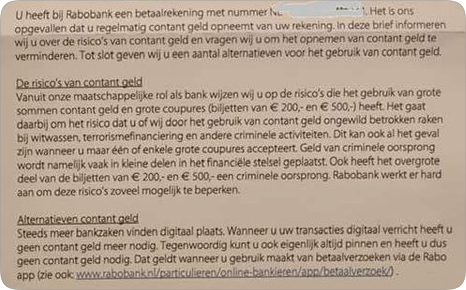 Snor Onderdrukken Integreren Rabobank stuurt klanten brief om opnemen van contant geld te beperken -  Security.NL